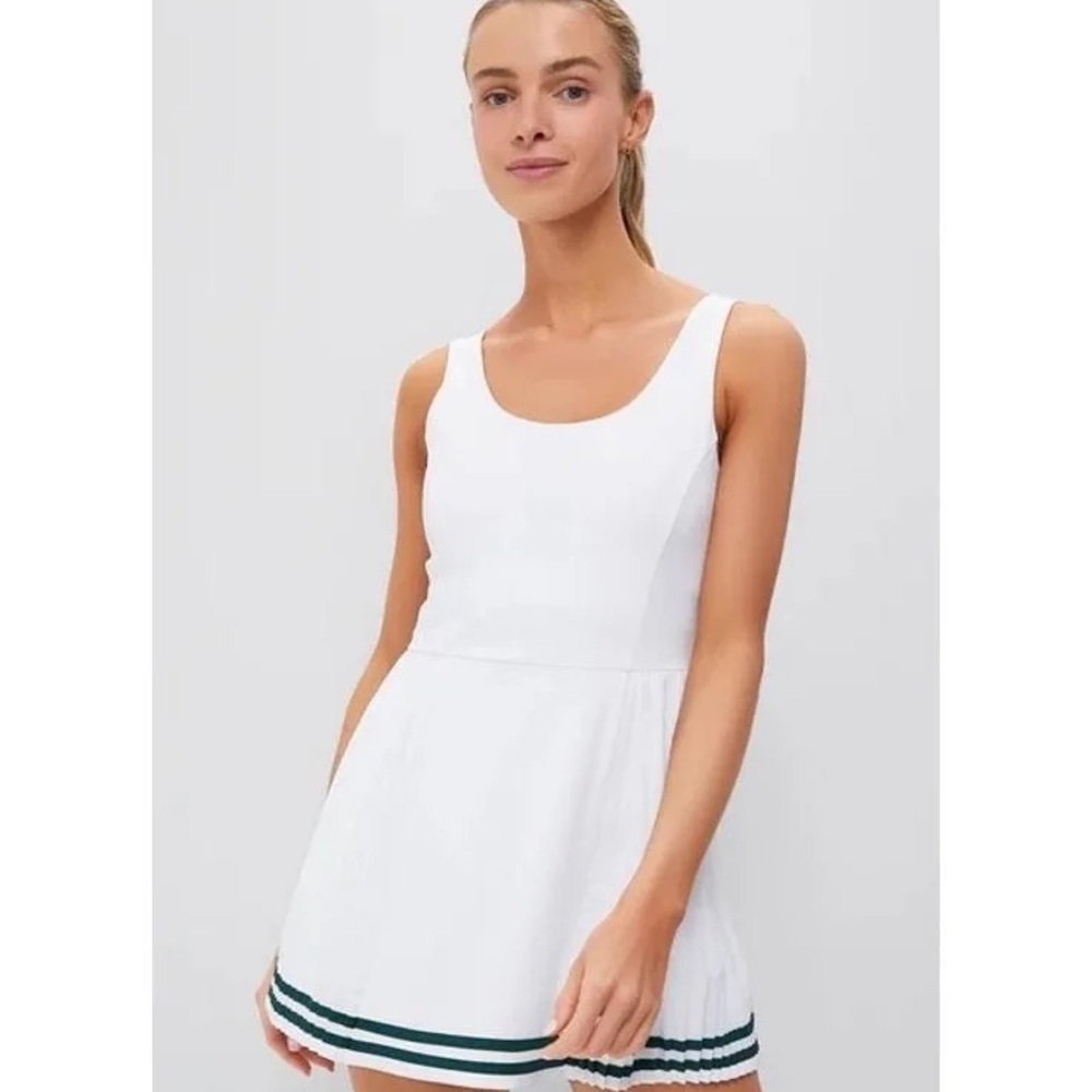 Tuckernuck White Sleeveless Mini Dress with Green Stripe Hem